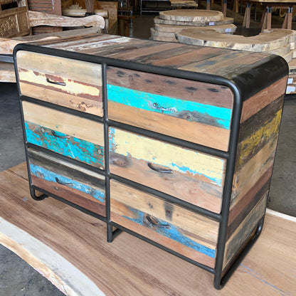 Retro Style Salvaged Wood Furniture Chest or Dresser, 6 Drawers - RETRO Collection - Impact Imports