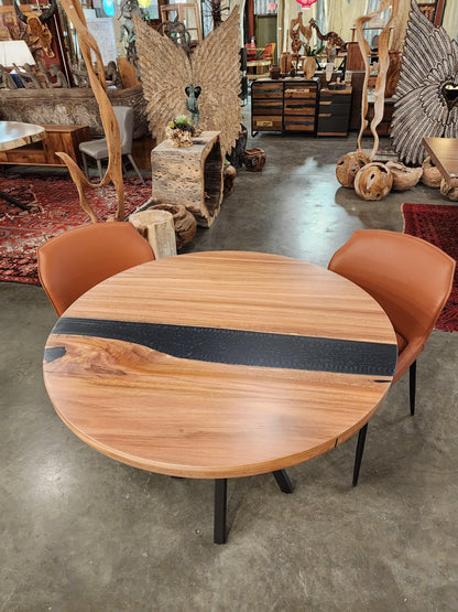 Round Eucalyptus Dining Table with Black Resin - Impact Imports