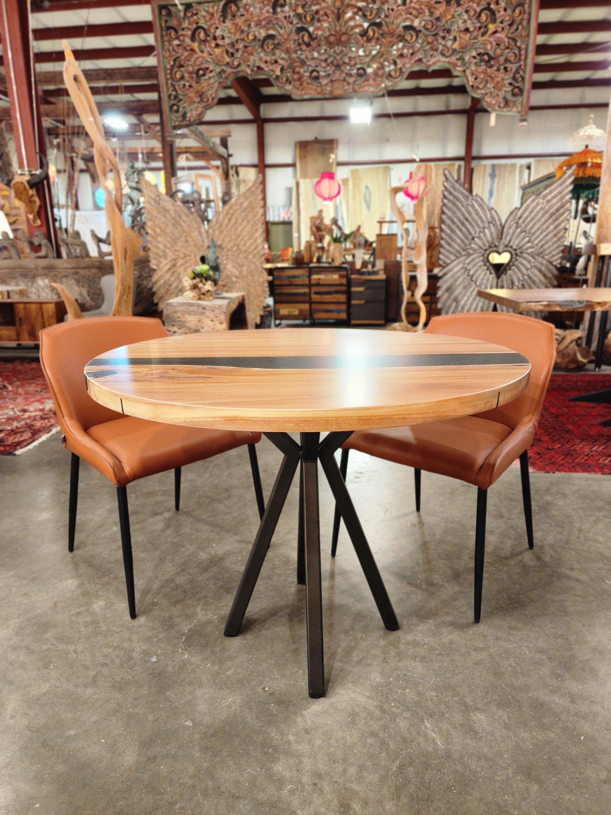 Round Eucalyptus Dining Table with Black Resin - Impact Imports