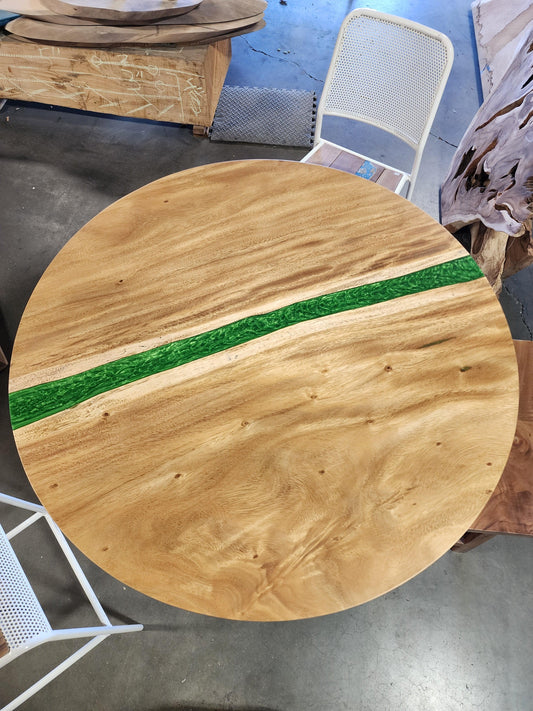 Round Parota Dining Table with Green Resin - Impact Imports