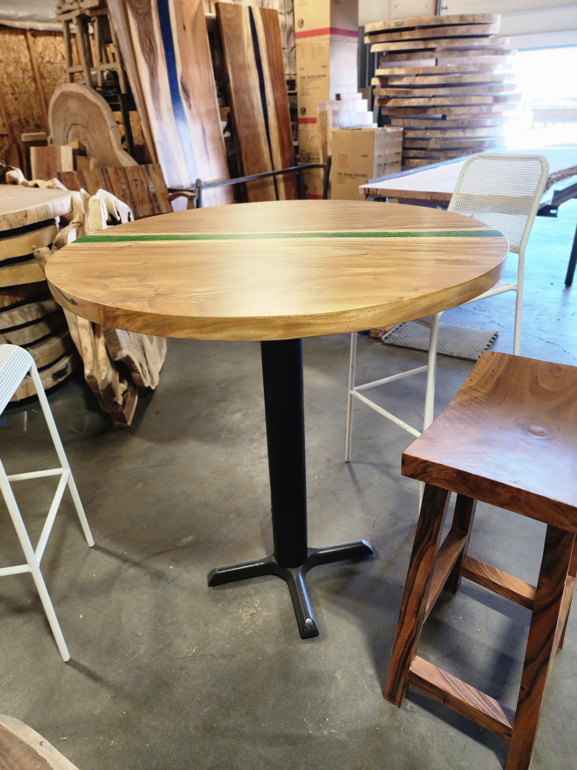 Round Parota Dining Table with Green Resin - Impact Imports