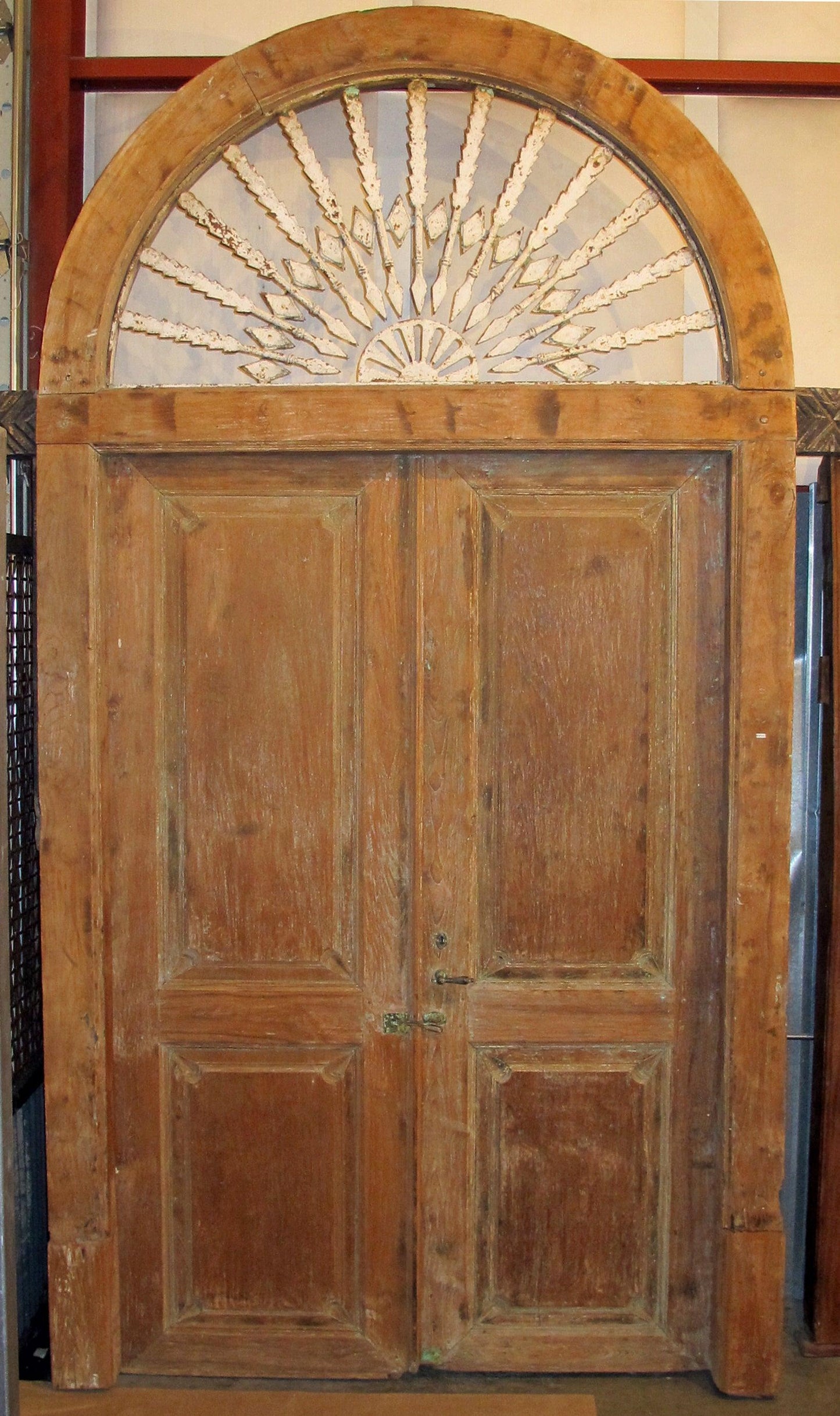 Salvaged Teak Door from Madura Island, Extra Large, Arched Top - Impact Imports