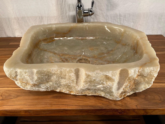 Unique Mixed Onyx With Gold Natural Stone Vessel Sink, Large, OWG04 - Impact Imports
