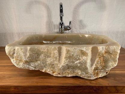 Unique Mixed Onyx With Gold Natural Stone Vessel Sink, Large, OWG04 - Impact Imports