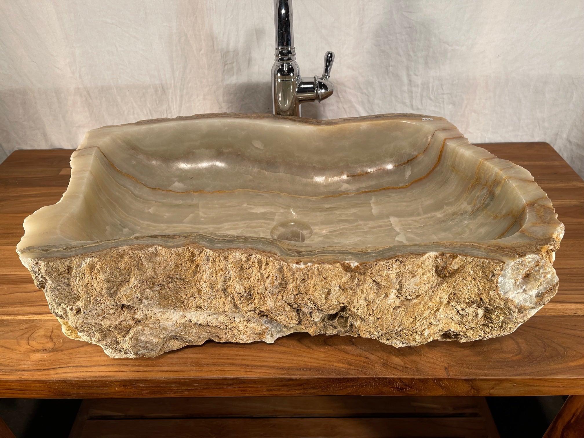 Unique Mixed Onyx With Gold Natural Stone Vessel Sink, OWG05
